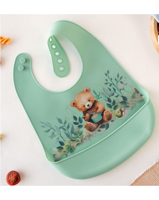 Kiokids Σαλιάρα Σιλικόνης με τσέπη Little Bear 3738