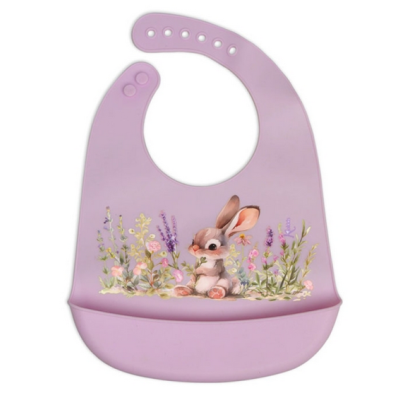 Kiokids Σαλιάρα Σιλικόνης με τσέπη Lavender Bunny 5375