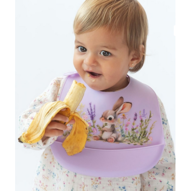 Kiokids Σαλιάρα Σιλικόνης με τσέπη Lavender Bunny 5375