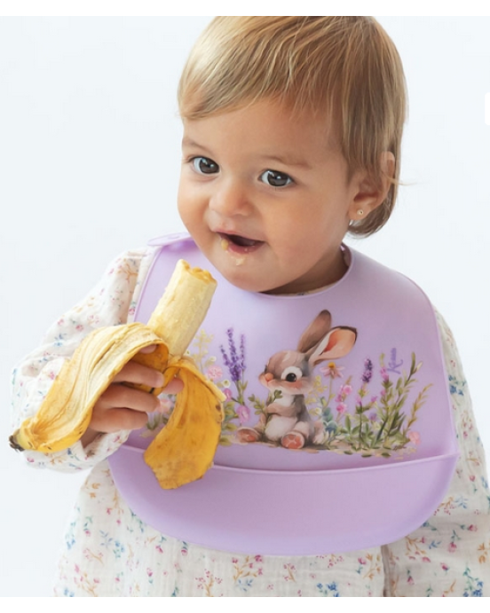 Kiokids Σαλιάρα Σιλικόνης με τσέπη Lavender Bunny 5375