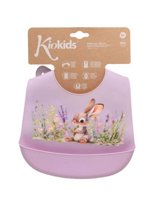 Kiokids Σαλιάρα Σιλικόνης με τσέπη Lavender Bunny 5375