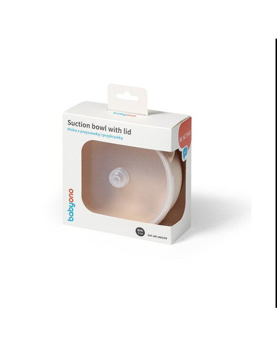 BabyOno: Μπολάκι σιλικόνης με λαβές, καπάκι & βάση με βεντούζα - Μπεζ BN1662/03