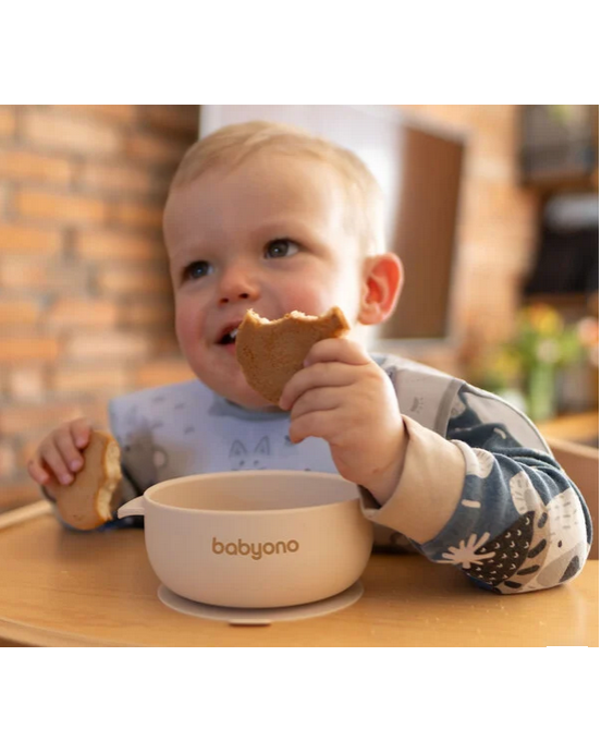 BabyOno: Μπολάκι σιλικόνης με λαβές, καπάκι & βάση με βεντούζα - Μπεζ BN1662/03
