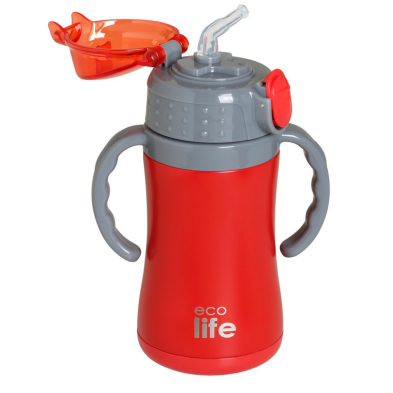 Ecolife Παιδικό Θερμός με Καλαμάκι 300ml Kids Thermos Κ΄όκκινο 33-BO-2999