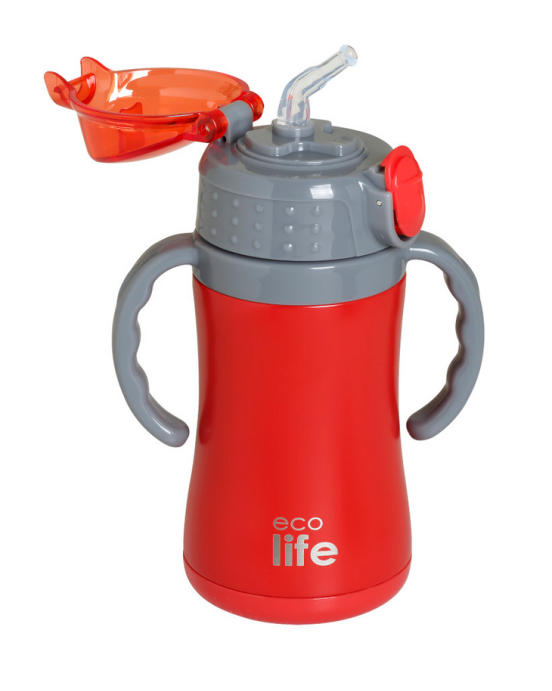 Ecolife Παιδικό Θερμός με Καλαμάκι 300ml Kids Thermos Κ΄όκκινο 33-BO-2999