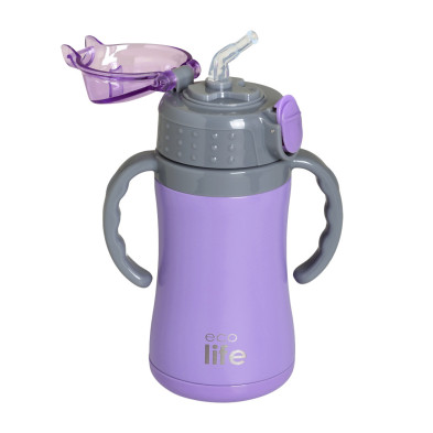 Ecolife Παιδικό Θερμός με Καλαμάκι 300ml Kids Thermos Λιλά 33-BO-2993