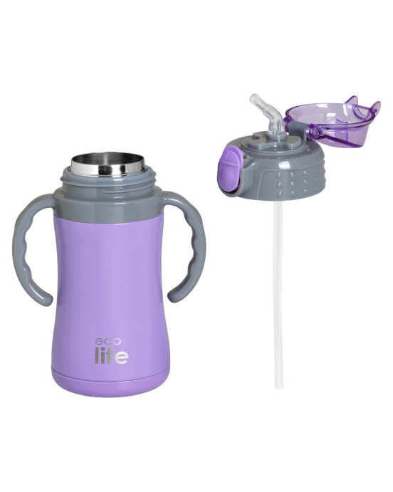 Ecolife Παιδικό Θερμός με Καλαμάκι 300ml Kids Thermos Λιλά 33-BO-2993