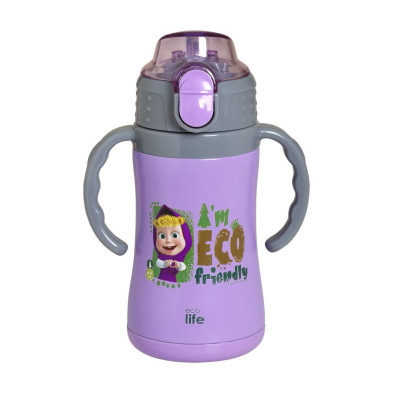 Ecolife Παιδικό Θερμός με Καλαμάκι 300ml Masha -Eco Friendly Λιλά 33-BO-2122