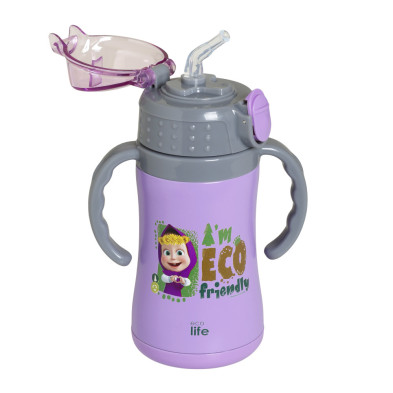 Ecolife Παιδικό Θερμός με Καλαμάκι 300ml Masha -Eco Friendly Λιλά 33-BO-2122