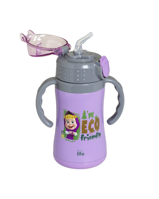 Ecolife Παιδικό Θερμός με Καλαμάκι 300ml Masha -Eco Friendly Λιλά 33-BO-2122