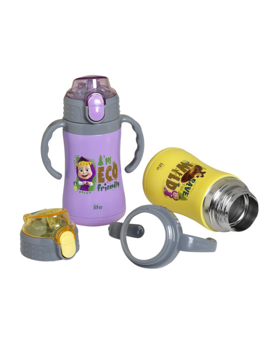 Ecolife Παιδικό Θερμός με Καλαμάκι 300ml Masha -Eco Friendly Λιλά 33-BO-2122