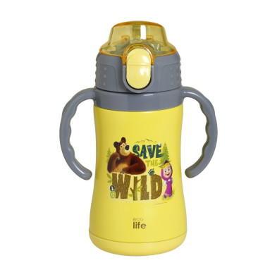 Ecolife Παιδικό Θερμός με Καλαμάκι 300ml Masha -Save The Wild κίτρινο 33-BO-2123