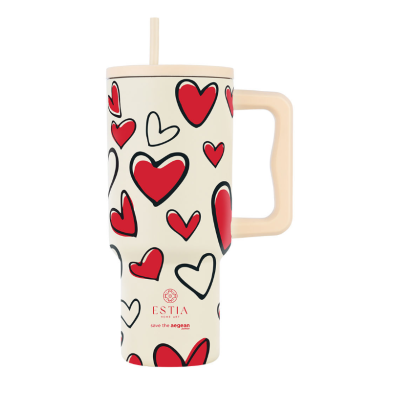 Estia ΘΕΡΜΟΣ STRAW TUMBLER XL SAVE THE AEGEAN 900ml RED VALENTINE 01-37734