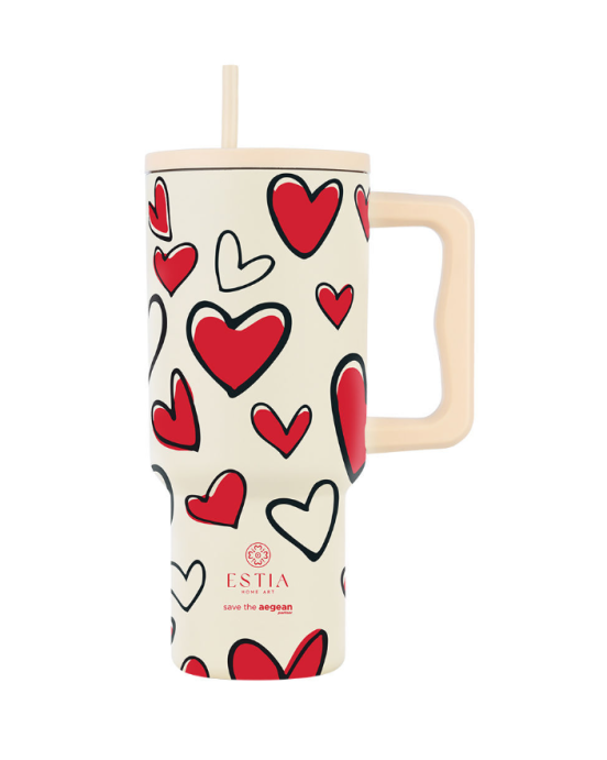 Estia ΘΕΡΜΟΣ STRAW TUMBLER XL SAVE THE AEGEAN 900ml RED VALENTINE 01-37734