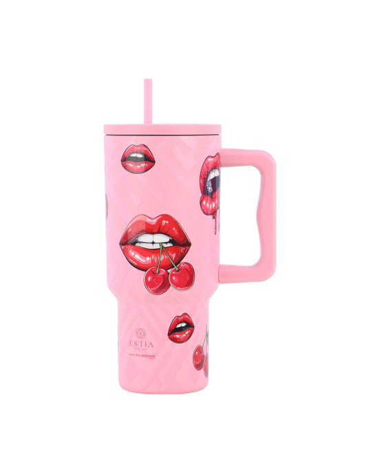 Estia ΘΕΡΜΟΣ STRAW TUMBLER XL SAVE THE AEGEAN 900ml BLUSH POP 01-32067
