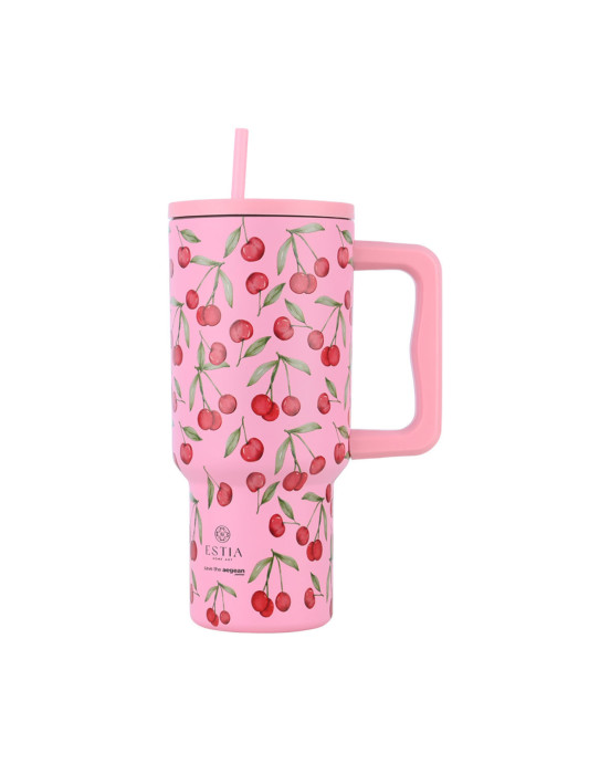 Estia ΘΕΡΜΟΣ STRAW TUMBLER XL SAVE THE AEGEAN 900ml CHERRY ROSE 01-32081