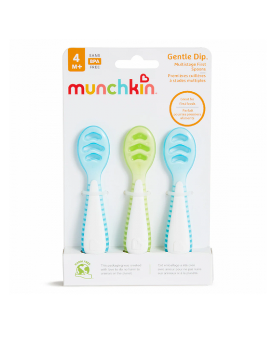 Munchkin  3PK GENTLE DIP SELF-FEEDING SPOON (BLUE-GRN)  90262