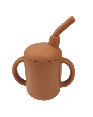 Baby Donkey Παιδικό Ποτήρι σιλικόνης με καλαμάκι (120ml)  6+ μηνών καφετί SILICONECUP1