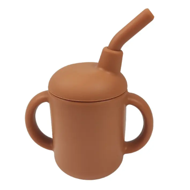 Baby Donkey Παιδικό Ποτήρι σιλικόνης με καλαμάκι (120ml)  6+ μηνών καφετί SILICONECUP1