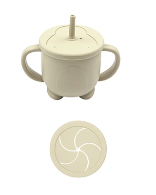 Baby Donkey Παιδικό Κύπελο σιλικόνης με καλαμάκι (160ml) και δοχείο σνακ 2 σε 1 ,μπεζ 6+ μηνών SILICONESNACK3