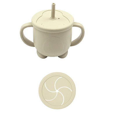 Baby Donkey Παιδικό Κύπελο σιλικόνης με καλαμάκι (160ml) και δοχείο σνακ 2 σε 1 ,μπεζ 6+ μηνών SILICONESNACK3
