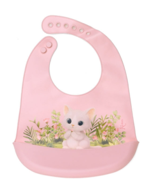 Kiokids Σαλιάρα Σιλικόνης με τσέπη Γατάκι ροζ 6652