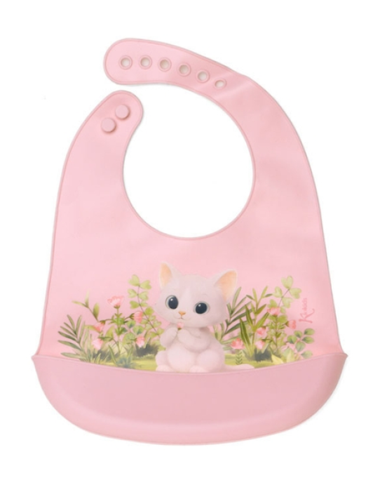 Kiokids Σαλιάρα Σιλικόνης με τσέπη Γατάκι ροζ 6652