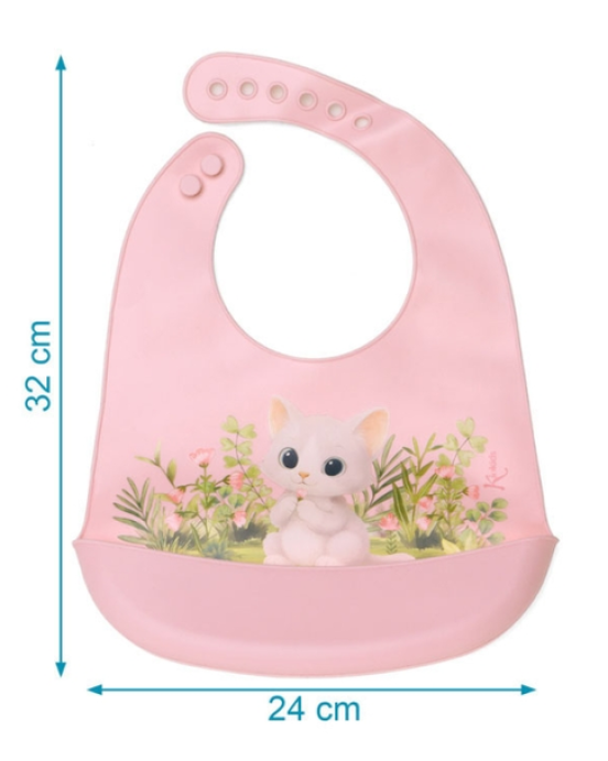 Kiokids Σαλιάρα Σιλικόνης με τσέπη Γατάκι ροζ 6652