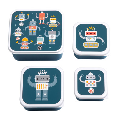 A little lovely company: Σετ 4 δοχεία φαγητού Lunch & Snack Box -Robots SBSERO86