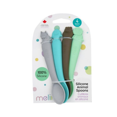 Melii  Κουτάλια Σιλικόνης με Ζωάκια 4 τεμ Μπλε MEL28010