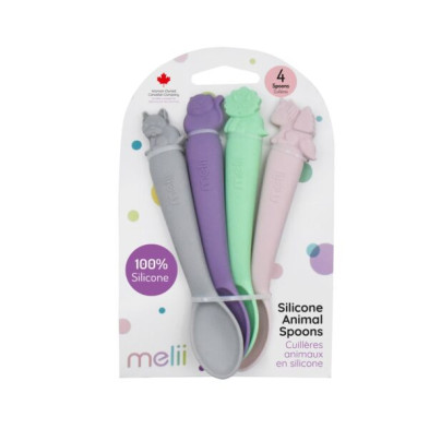 Melii  Κουτάλια Σιλικόνης με Ζωάκια 4 τεμ Ροζ  MEL28000
