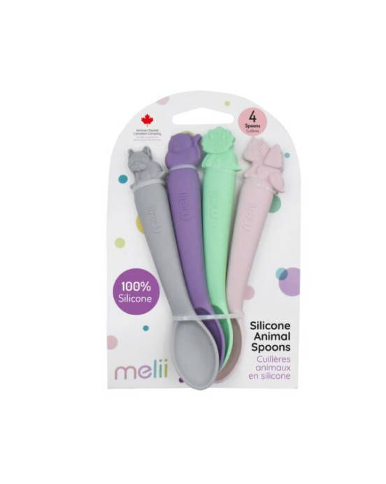 Melii  Κουτάλια Σιλικόνης με Ζωάκια 4 τεμ Ροζ  MEL28000