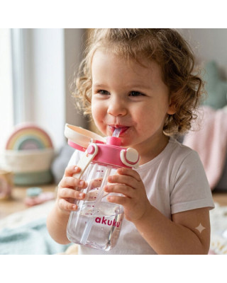 Akuku – Παγούρι Tritan Nερού 480 ml Mε Kαλαμάκι Ροζ A0725