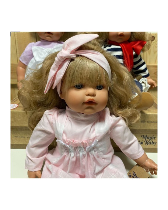 Nines d΄  Onil Ισπανική Χειροποίητη παιδική κούκλα  Susy pink dress με μακρύ μανίκι  MB47035