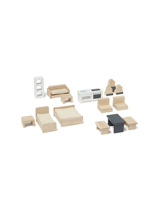 KIDS CONCEPT. Ξύλινο κουκλόσπιτο με φιγούρες και έπιπλα (φυσικό)