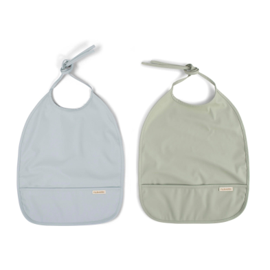 Filibabba Bib With Ties 2 Pack – Pearl Blue & Desert Sage
