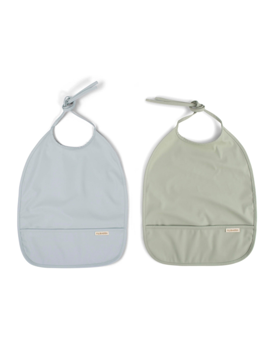 Filibabba Bib With Ties 2 Pack – Pearl Blue & Desert Sage