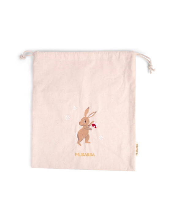 Filibabba Embroidered Gift Bag GOTS – Wonderful Winter Mountain – Hare