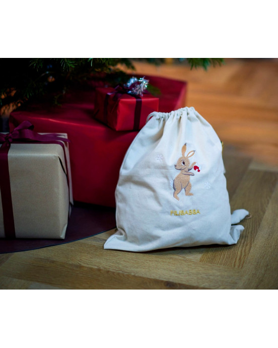Filibabba Embroidered Gift Bag GOTS – Wonderful Winter Mountain – Hare