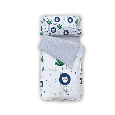 COZYKIDS. Σετ κλινοσκέπασμα + σεντόνι με λάστιχο (ενωμένα με φερμουάρ) Λιοντάρι 90x200