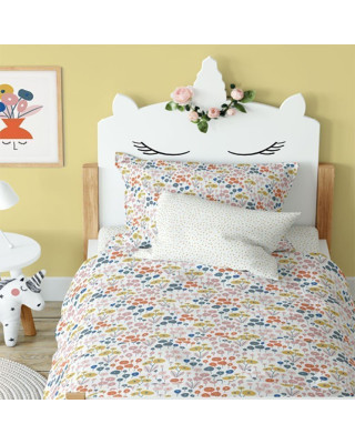 COZYKIDS. Σετ κλινοσκέπασμα + σεντόνι με λάστιχο (ενωμένα με φερμουάρ) Λουλούδια 90x200