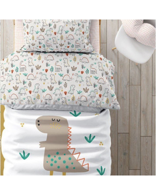 COZYKIDS. Σετ κλινοσκέπασμα + σεντόνι με λάστιχο (ενωμένα με φερμουάρ) Δεινόσαυρος 90x200