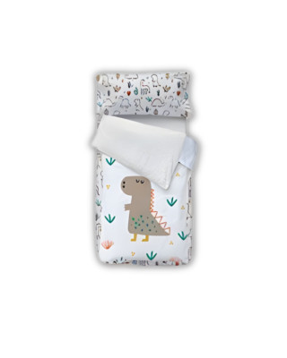 COZYKIDS. Σετ κλινοσκέπασμα + σεντόνι με λάστιχο (ενωμένα με φερμουάρ) Δεινόσαυρος 70x140