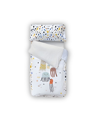 COZYKIDS. Σετ κλινοσκέπασμα + σεντόνι με λάστιχο (ενωμένα με φερμουάρ) Μέδουσες 70x140