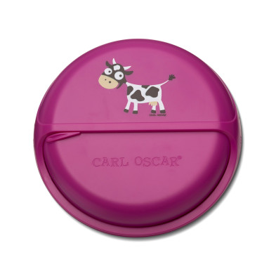 CARL OSCAR. Φαγητοδοχείο στρογγυλό με θήκες O15εκ. SnackDISC™ Αγελάδα - Μωβ
