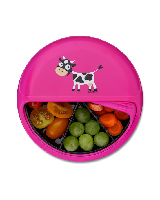 CARL OSCAR. Φαγητοδοχείο στρογγυλό με θήκες O15εκ. SnackDISC™ Αγελάδα - Μωβ