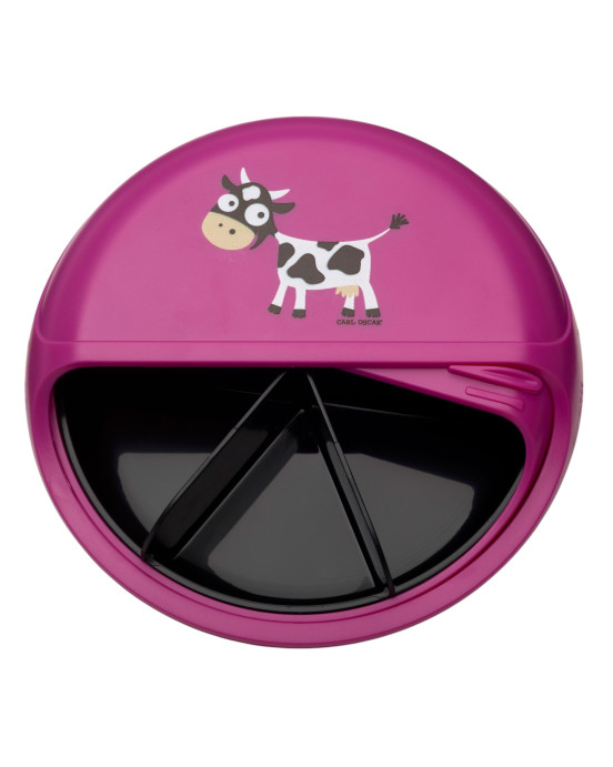 CARL OSCAR. Φαγητοδοχείο στρογγυλό με θήκες O18εκ. BentoDISC™ Αγελάδα - Μωβ