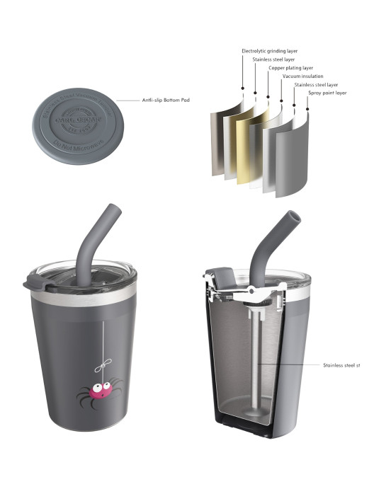 CARL OSCAR. Ανοξείδωτο ποτήρι θερμός (tumbler) 250ml Αράχνη - Γκρι