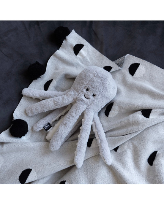 FLOW. Υφασμάτινο χταπόδι Olly με λευκούς ήχους & μουσική (απαλό γκρι)
