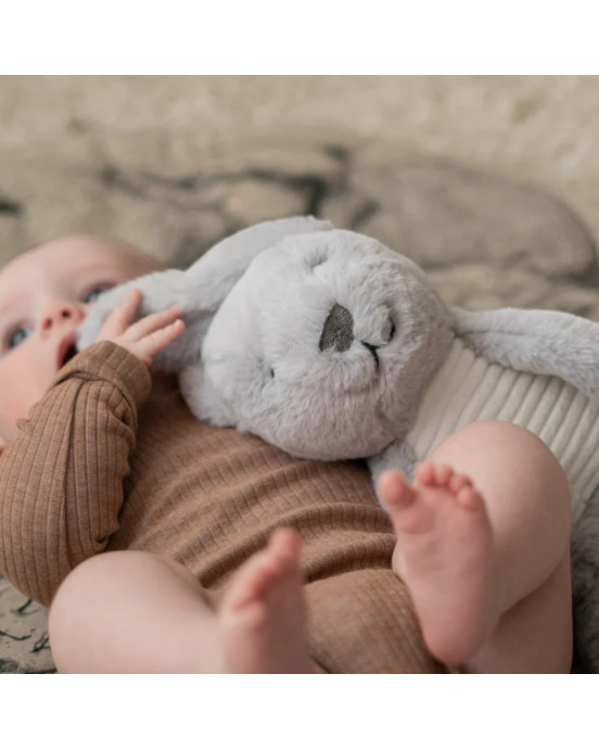 FLOW. Υφασμάτινο λαγουδάκι Milo με λευκούς ήχους & μουσική - επαναφορτιζόμενο (απαλό γκρι)